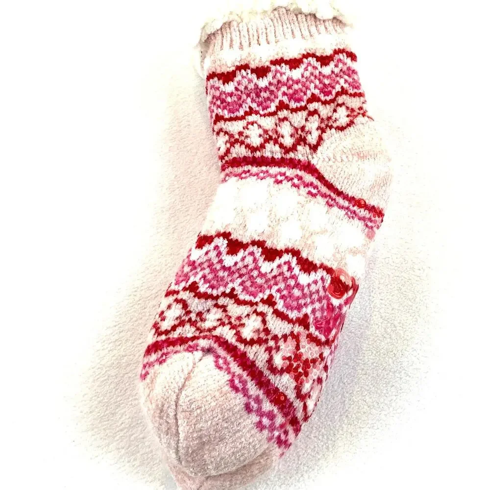 Muk Luks Fair Isle Pattern L/XL 8-10 Non-Skid Pink Petal NWT
